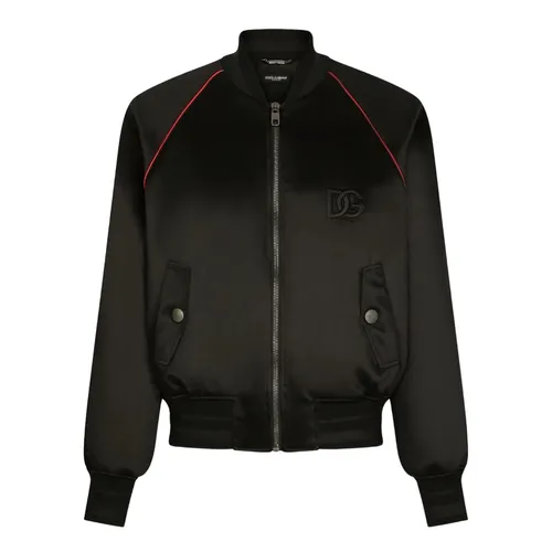 Áo Khoác Nam Dolce & Gabbana D&G Bomber Black Satin With DG Logo Embroidered G9ZA8Z HUMOB N0000 Màu Đen Size 44