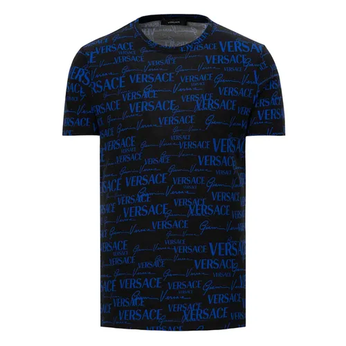Thời trang Xanh Đen Áo phông - Áo Phông Nam Versace Black With Blue Pattern Printed Tshirt 1002901 1A02086 5B140 Màu Xanh Đen - Vua Hàng Hiệu