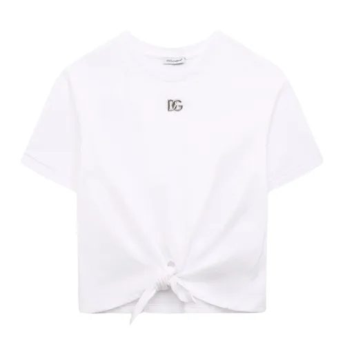 Thời trang Dolce & Gabbana Nữ 100% Cotton - Áo Phông Nữ Dolce & Gabbana D&G White With Logo DG Tshirt L5JTJQ G7J6Q Màu Trắng - Vua Hàng Hiệu
