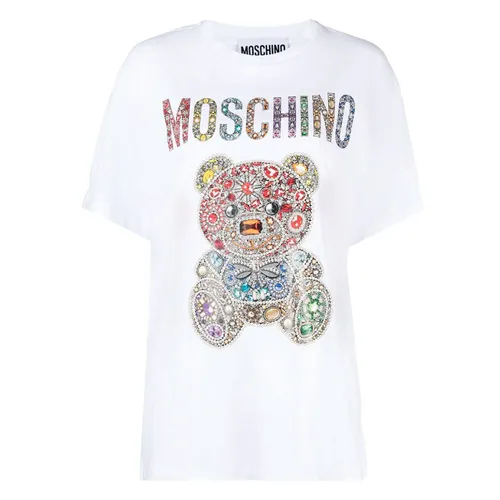 Áo Phông Nữ Moschino White With Teddy Bear Logo Printed Tshirt 232D V070954411001 Màu Trắng