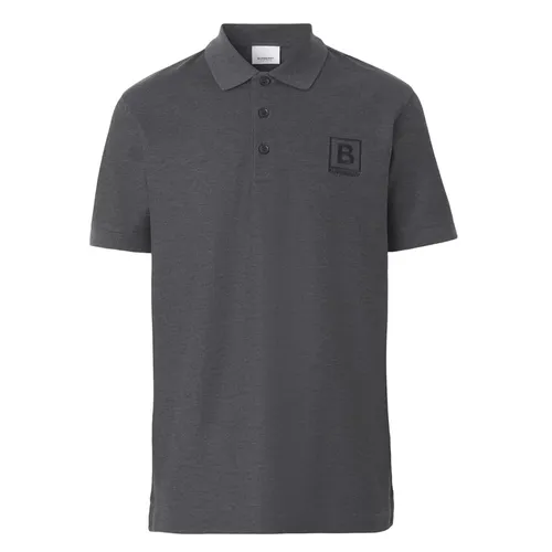 Thời trang - Áo Polo Nam Burberry Letter Graphic Cotton Piqué Màu Ghi Size XS - Vua Hàng Hiệu