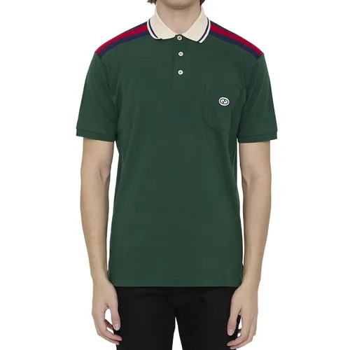 Thời trang Gucci Xanh lá Áo Polo - Áo Polo Nam Gucci Green With Interlocking G Logo Embroidered 737656/XJF4V3754 Màu Xanh Lá - Vua Hàng Hiệu