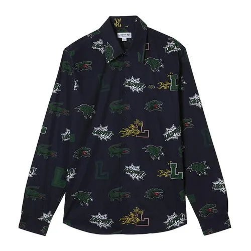 Áo Sơ Mi Dài Tay Nam Lacoste Holiday Regular Fit Crocodile Print Shirt CH0215-00 Màu Xanh Navy Size 39