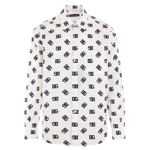Thời trang - Áo Sơ Mi Nam Dolce & Gabbana D&G Monogram Cotton Shirt G5IY3T GH388 Màu Trắng Họa Tiết Size 38 - Vua Hàng Hiệu