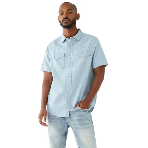 True Religion - Áo Sơ Mi Nam True Religion Big T Western Shirt 107126 - TA02 Màu Xanh Nhạt Size L - Vua Hàng Hiệu