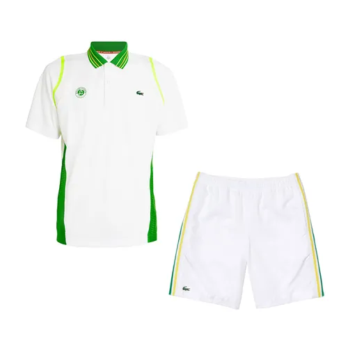 Bộ Quần Áo Cộc Tay Nam Lacoste x Roland-Garros Team Sport Contrast Bands Lightweight Màu Trắng Size 4