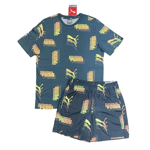 Bộ Quần Áo Cộc Tay Nam Puma Men's Power Summer Printed Màu Xanh Lam Size M