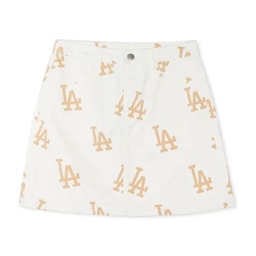 Thời trang MLB Korea Chân váy - Chân Váy Nữ MLB Denim In Logo Multi Mega LA Dodgers 3FDSB0143-07CRS Màu Trắng Size XS - Vua Hàng Hiệu