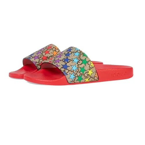 Dép Gucci GG Rainbow Star Slide Sandal Màu Đỏ Họa Tiết Size 35