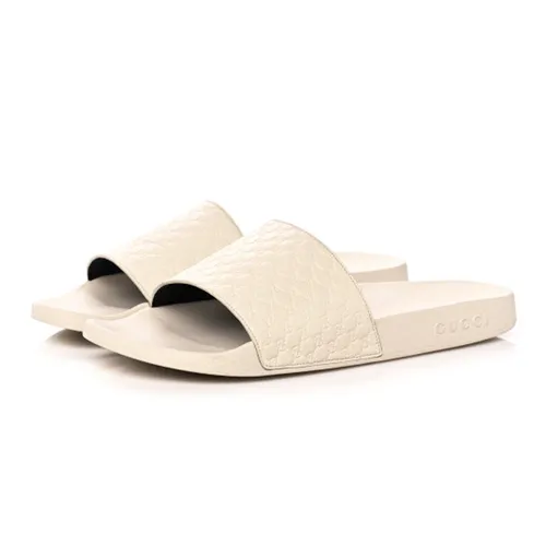 Dép Nam Gucci Guccissima Leather Slides Màu Trắng Kem Size 42