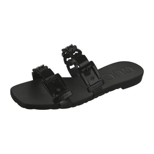 Dép Nữ Gucci Sandal Wanita High Quality GC Rubber Slides Flat Hitam Màu Đen Size 37