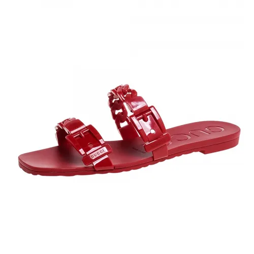 Dép Nhựa, cao su - Dép Nữ Gucci Sandal Wanita High Quality GC Rubber Slides Flat Hitam Màu Đỏ Size 37 - Vua Hàng Hiệu