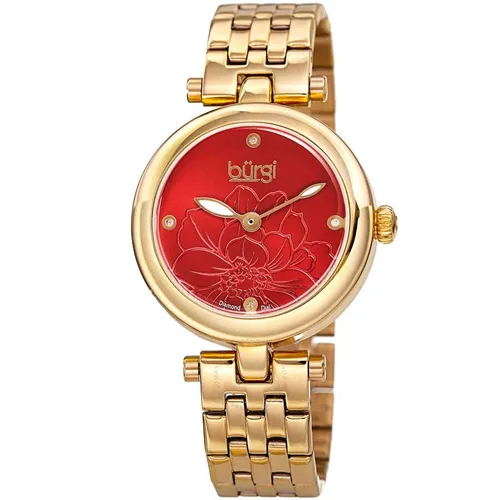 Đồng Hồ Nữ Burgi Flower Marker Quartz Diamond Red Dial Ladies Watch BUR223YGR Màu Đỏ Vàng