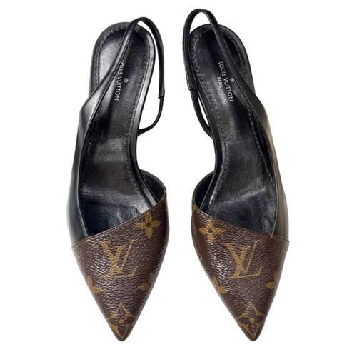 Giày Cao Gót Nữ Louis Vuitton LV Slingback Mono Mixed Black Màu Nâu Đen Size 34