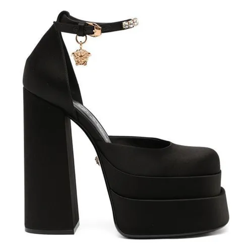 Giày Cao Gót Nữ Versace Wedged High Heels Màu Đen Size 37