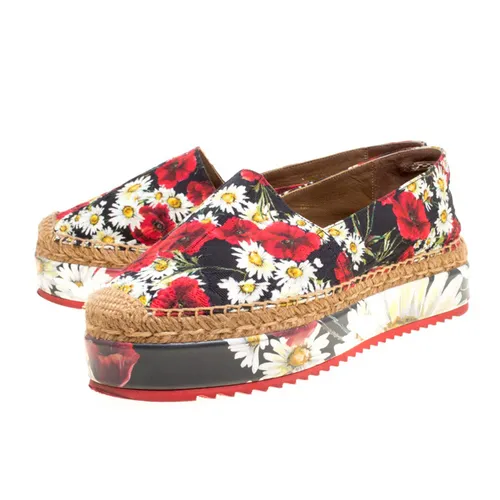 Dolce & Gabbana Giày Slip On - Giày Slip On Nữ Dolce & Gabbana D&G Multicolor Floral Print Fabric Platform Espadrilles Phối Màu Size 35 - Vua Hàng Hiệu