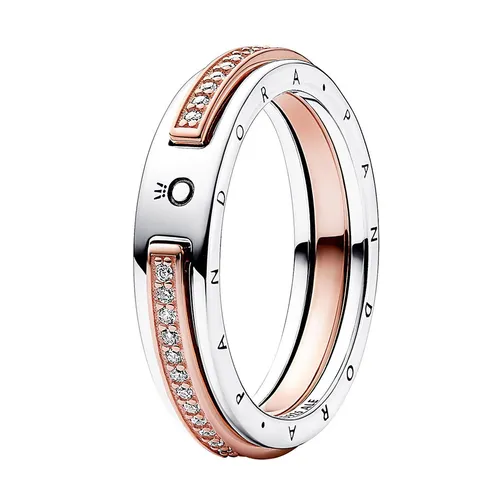 Pandora Vàng hồng Nhẫn - Nhẫn Nữ Pandora Signature Two-tone Logo & Pavé Ring 182773C01 Màu Vàng Hồng - Vua Hàng Hiệu