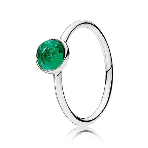 Nhẫn Nữ Pandora Sterling Silver May Birthstone Droplet Ring With Dome Cut Royal Green Crystal 191012NRG Màu Bạc Xanh Size 48