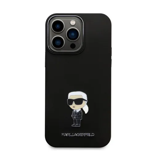 Ốp Điên Thoại Karl Lagerfeld Liquid Silicone Metal Iconic For iPhone 15 Pro Max Màu Đen