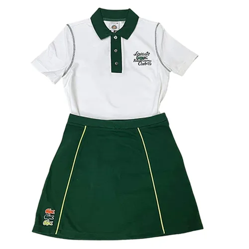 Set Áo + Chân Váy Nữ Lacoste Tennis Skirt Roland Garros Edition Cotton Pique In White/ Dark Green Màu Trắng Xanh Size 32