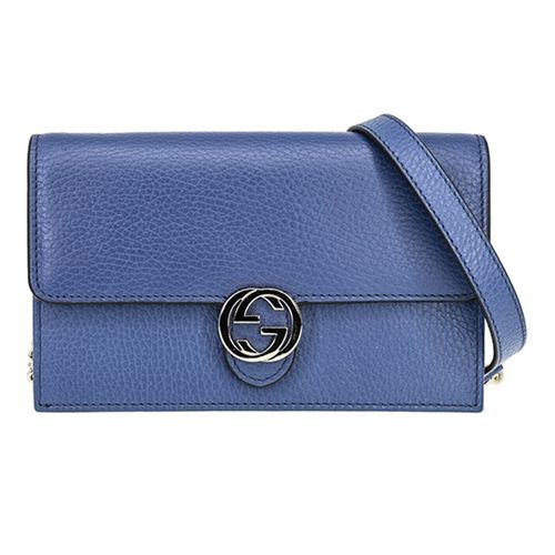 Túi Đeo Chéo Nữ Gucci Interlocking GG Leather Wallet On Chain Màu Xanh Dương