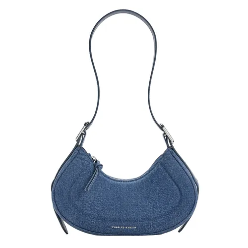Túi Đeo Vai Nữ Charles & Keith CNK Petra Curved Shoulder Bag Denim Blue CK2-20271258 Màu Xanh Đậm