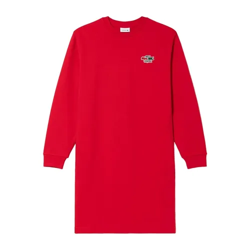 Thời trang Lacoste Váy suông - Váy Suông Nữ Lacoste Official Holiday Collector Sweatshirt Dress EF9109L Màu Đỏ Size 34 - Vua Hàng Hiệu