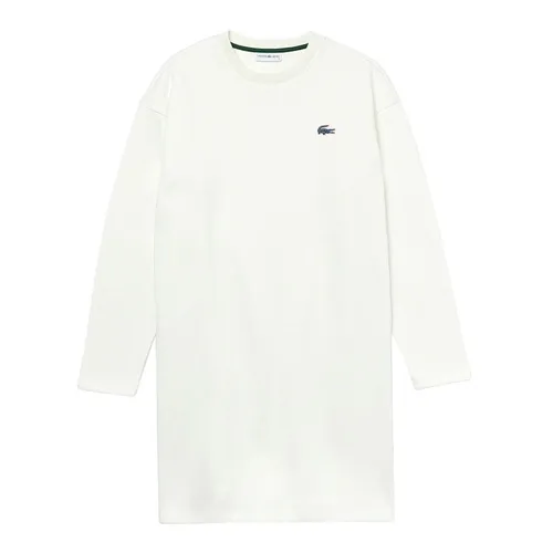 Thời trang Lacoste Váy suông - Váy Suông Nữ Lacoste Women's Sport Crew Neck Cotton Sweatshirt Dress EF2611-51 Màu Trắng Size 34 - Vua Hàng Hiệu