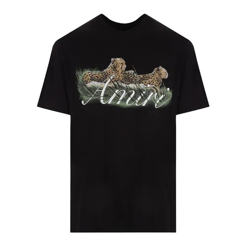 Áo Phông Nam Amiri Black Cheetah Logo Printed Tshirt PF23MJG001 001 Màu Đen