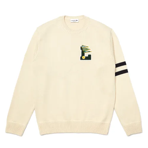 Áo Len Nam Lacoste Crew Neck Pennants Badge Sweater Rellaxed Fit AH6789 00 JY1 Màu Be Nhạt Size 6