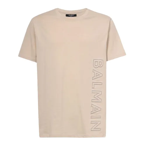 Áo Phông Nam Balmain Beige With Logo Embroidered BH0EG010BC22GPB Tshirt Màu Be