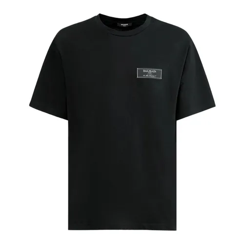 Áo Phông Nam Balmain Black With Logo Patch BH0EG000/JB540PA Tshirt Màu Đen Size M - Thời trang - Vua Hàng Hiệu