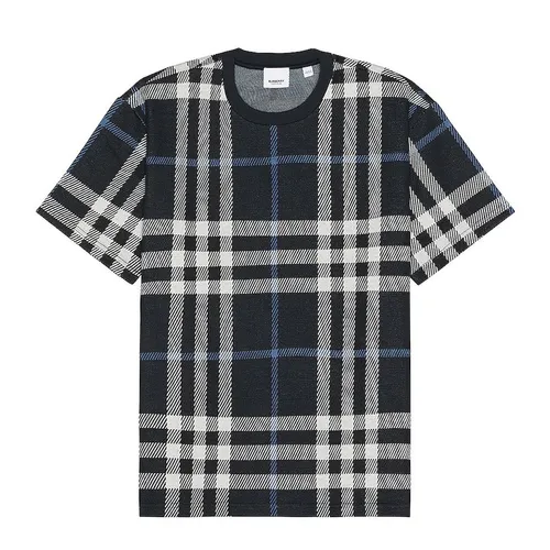 Thời trang Burberry Áo phông - Áo Phông Nam Burberry Check Cotton T-Shirt 80706681 Màu Xanh Navy Size M - Vua Hàng Hiệu