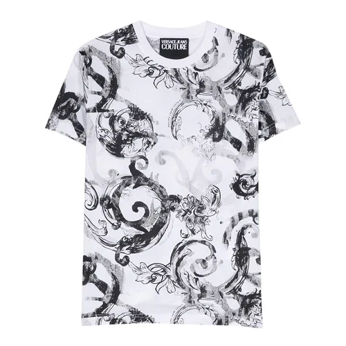 Thời trang Versace Áo phông - Áo Phông Nam Versace Jeans Couture Baroque-print Tshirt 76GAH6S0 Màu Đen Trắng Size S - Vua Hàng Hiệu