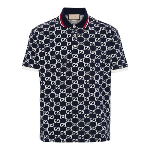 Áo Polo Nam Gucci GG Cotton Jersey Jacquard Polo Shirt 768636 Màu Xanh Navy Size S