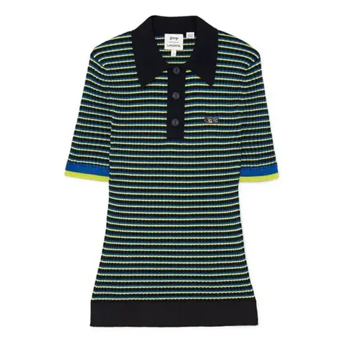 Áo Len Polo Nữ Lacoste x Goop Shirt  Màu Xanh/Vàng Size 34