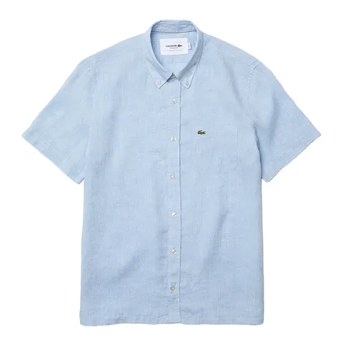 Áo Sơ Mi Cộc Tay Nam Lacoste Regular Fit Linen Shirt CH4991 00 HBP Màu Xanh Da Trời Size 39