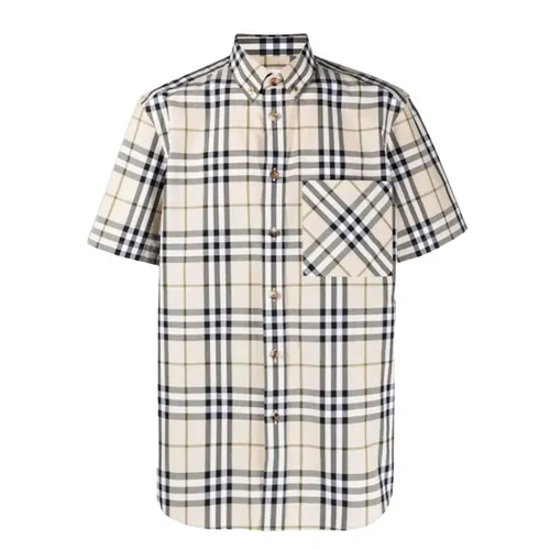 Áo Sơ Mi Nam Burberry Checked Cotton Shirt Màu Beige Size XS