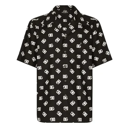 Thời trang Đen trắng Áo sơ mi - Áo Sơ Mi Nam Dolce & Gabbana D&G Black With DG Monogram Over G5JH9 Màu Đen Trắng Size 38 - Vua Hàng Hiệu
