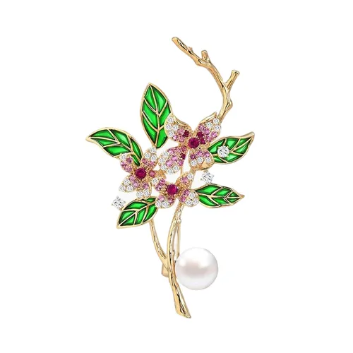 Cài Áo Nữ Meri Nhành Hoa Ngọc Trai BR629 Màu Vàng