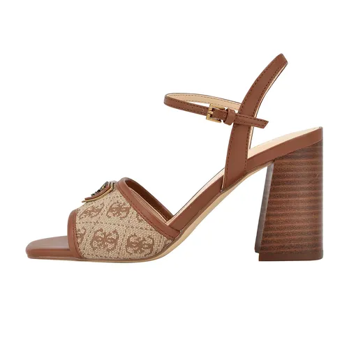 Dép Cao Gót Nữ Guess Glaven Open Toe Block Heels Màu Nâu Size 8