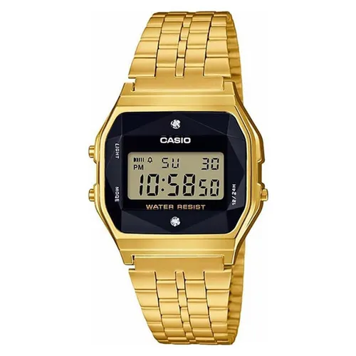 Đồng hồ Casio Dây kim loại Mặt vuông - Đồng Hồ Nam Casio A159WGED-1DF Màu Vàng Đen - Vua Hàng Hiệu