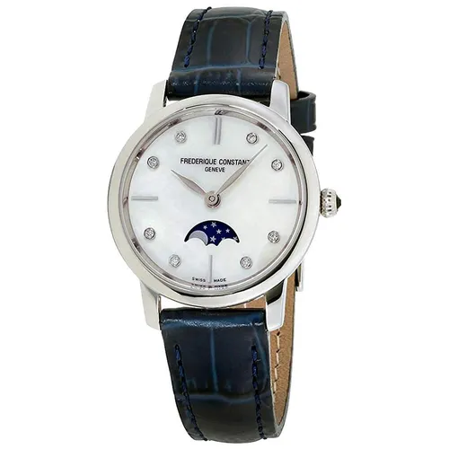 Đồng Hồ Nữ Frederique Constant Slimline Moonphase FC-206MPWD1S6 Màu Xanh Trắng