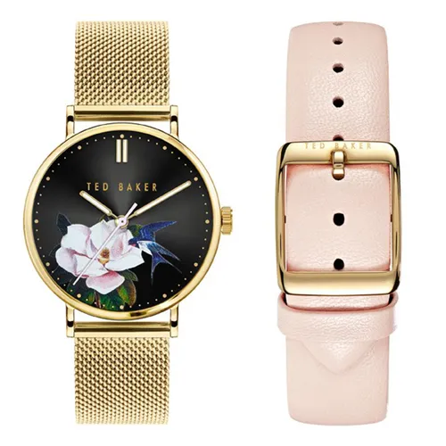 Đồng hồ Ted Baker - Đồng Hồ Nữ Ted Baker Ladies Phylipa Flowers Quartz Yellow Gold Plated Watch TWG024500 Màu Đen Vàng - Vua Hàng Hiệu