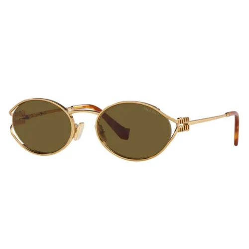 Kính Mát Nữ Miu Miu Oval Logo Sunglasses 0MU52YS 7OE01T Màu Xanh Olive - Kính mắt - Vua Hàng Hiệu