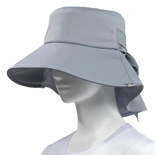 Mũ Rộng Vành Nữ Mizuno UV Ribbon Hat C2JWA301 Màu Xám Đá