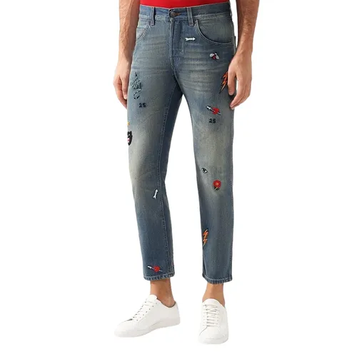 Gucci - Quần Jean Nam Gucci Blue Symbol Tapered XS836 Màu Xanh Bạc Size 31 - Vua Hàng Hiệu