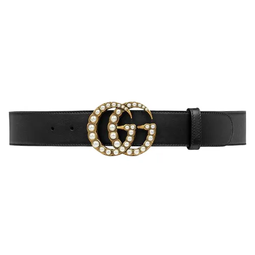 Thắt Lưng Nữ Gucci GG Leather Belt With Pearl Double Bản 4cm Màu Đen