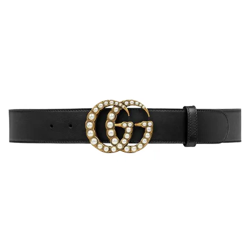 Thắt Lưng Nữ Gucci GG Leather Belt With Pearl Double Bản 4cm Màu Đen - Thắt lưng - Vua Hàng Hiệu