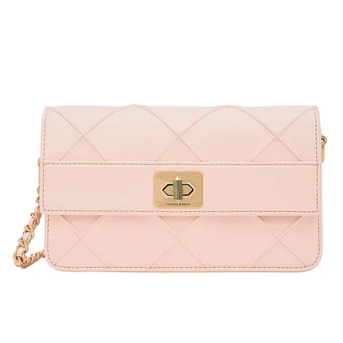Túi Đeo Chéo Nữ Charles & Keith CNK Eleni Quilted Crossbody Bag 80271338 Màu Hồng